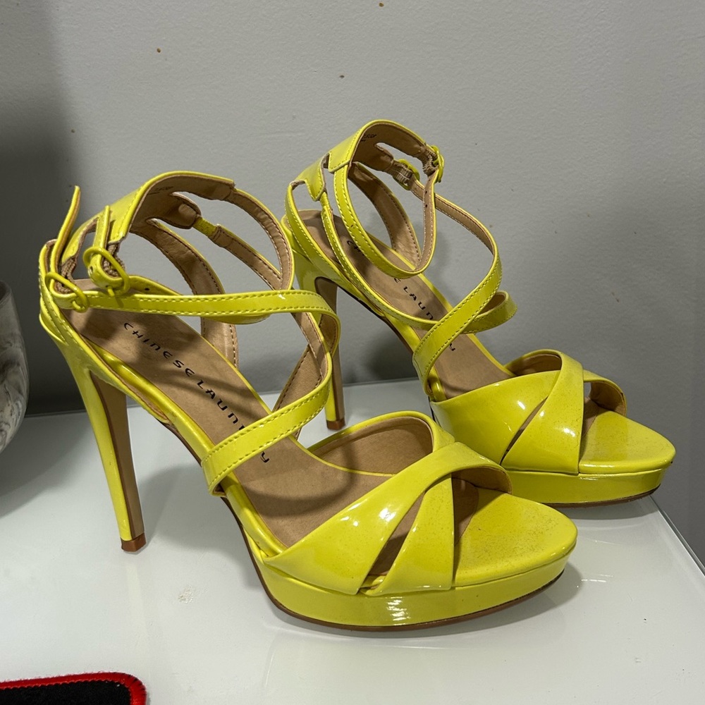 Bright Yellow Strapy Heels